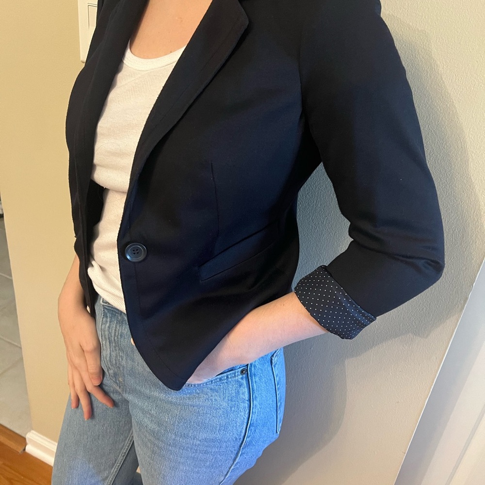 The Limited Navy Blazer with Polka Dot Cuffs